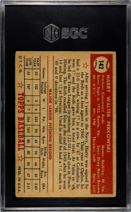 1952 Topps #142 Harry Perkowski SGC 3.5