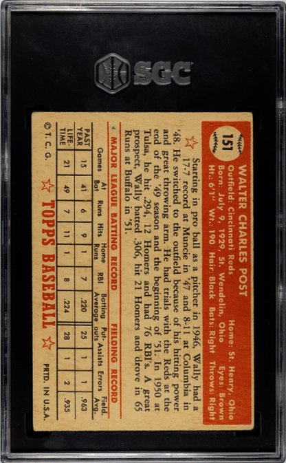 1952 Topps #151 Wally Post SGC 1.5