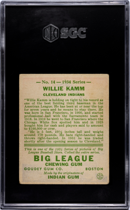 1934 Goudey #14 Willie Kamm SGC 3