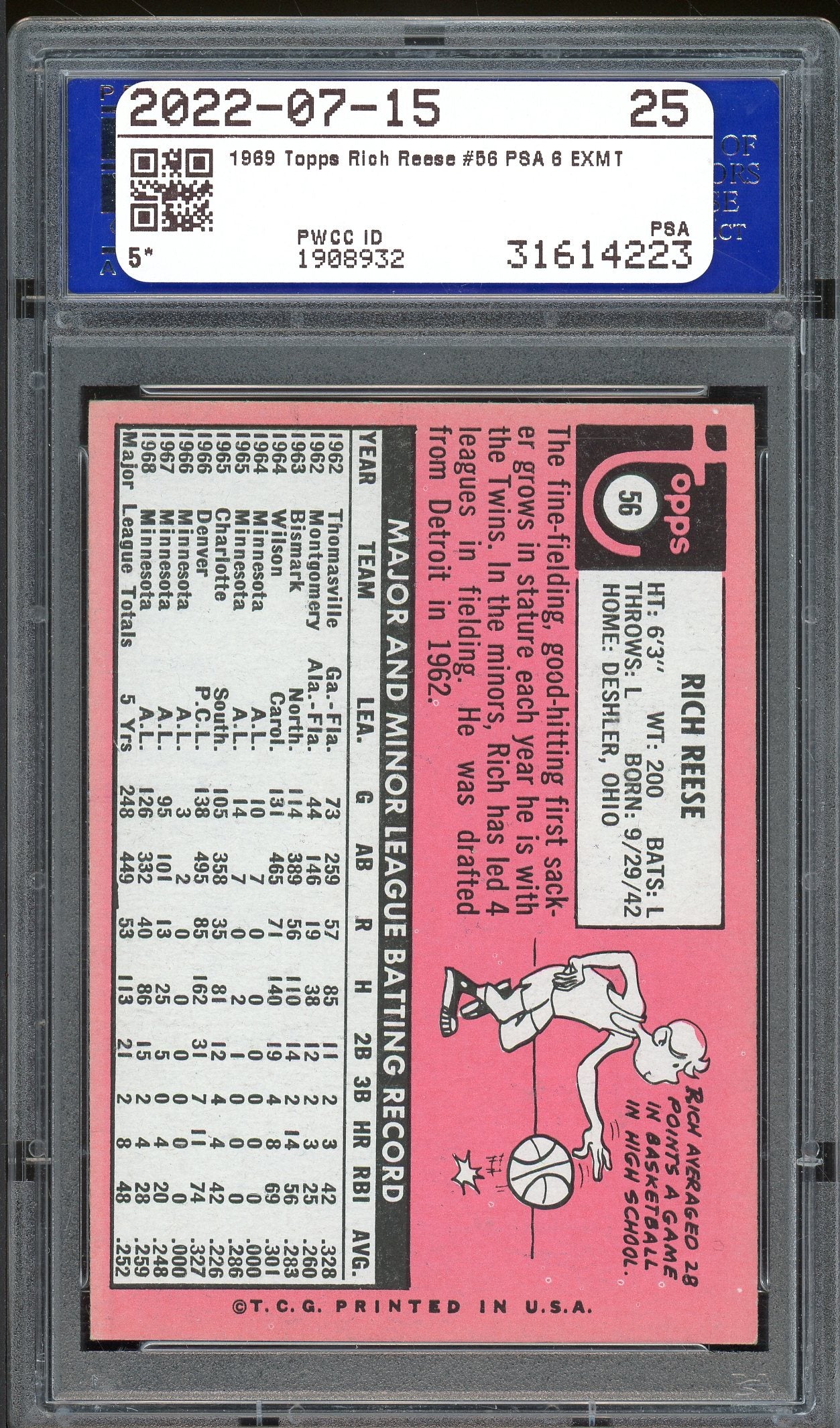 1969 Topps #56 Rich Reese PSA 6