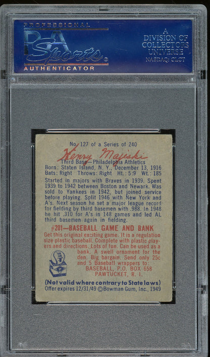 1949 Bowman #127 Henry Majeski Script Name On Back Script name on back PSA 4.5