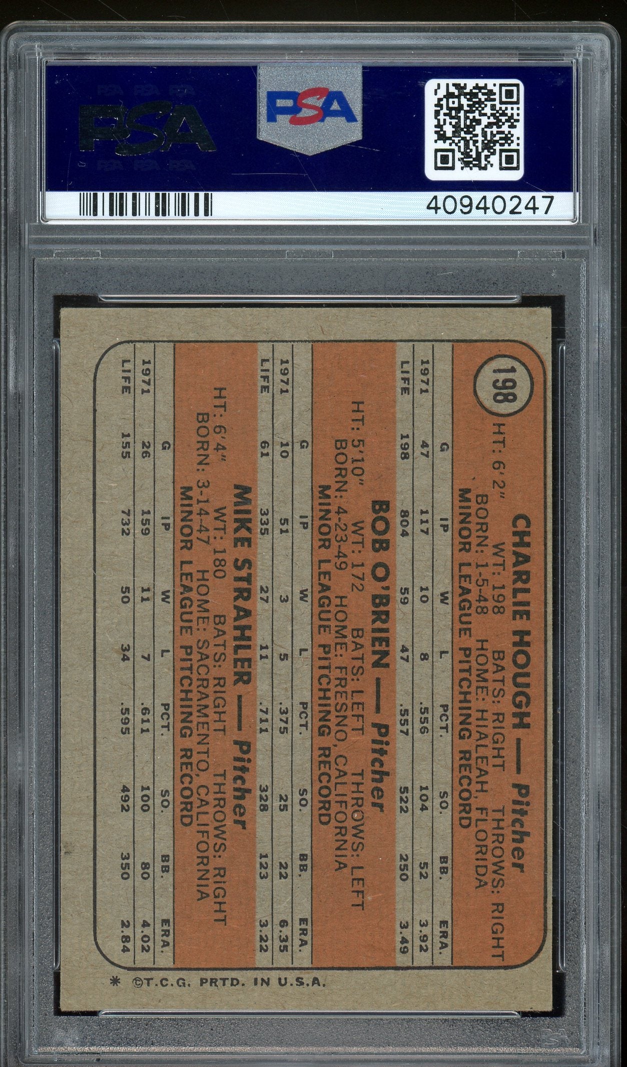 1972 Topps #198 Dodgers Rookies Hough/O'Brien/Strahler PSA 7