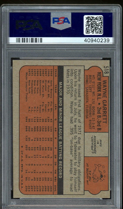 1972 Topps #518 Wayne Garrett PSA 6