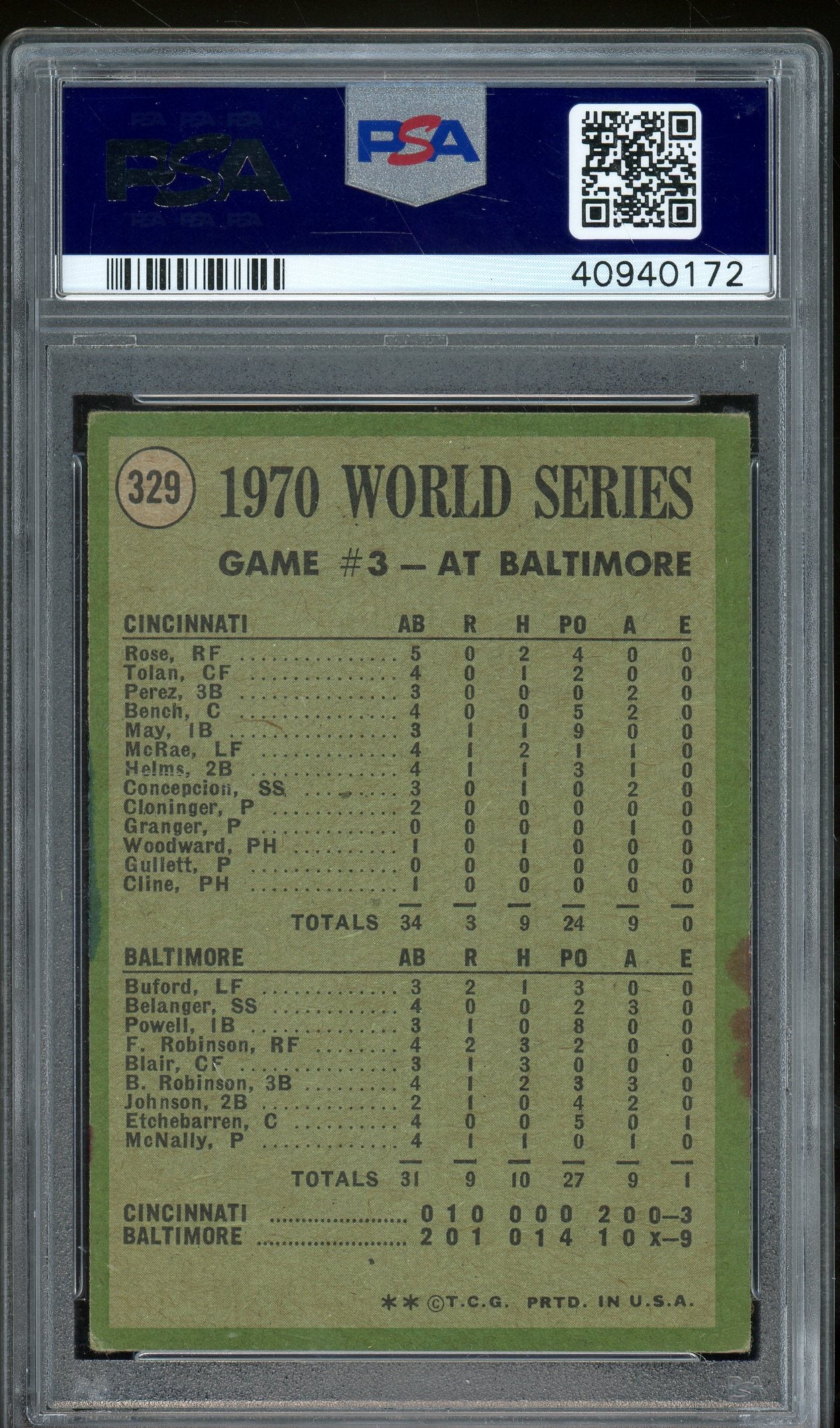 1971 Topps #329 World Series Game 3 PSA 3