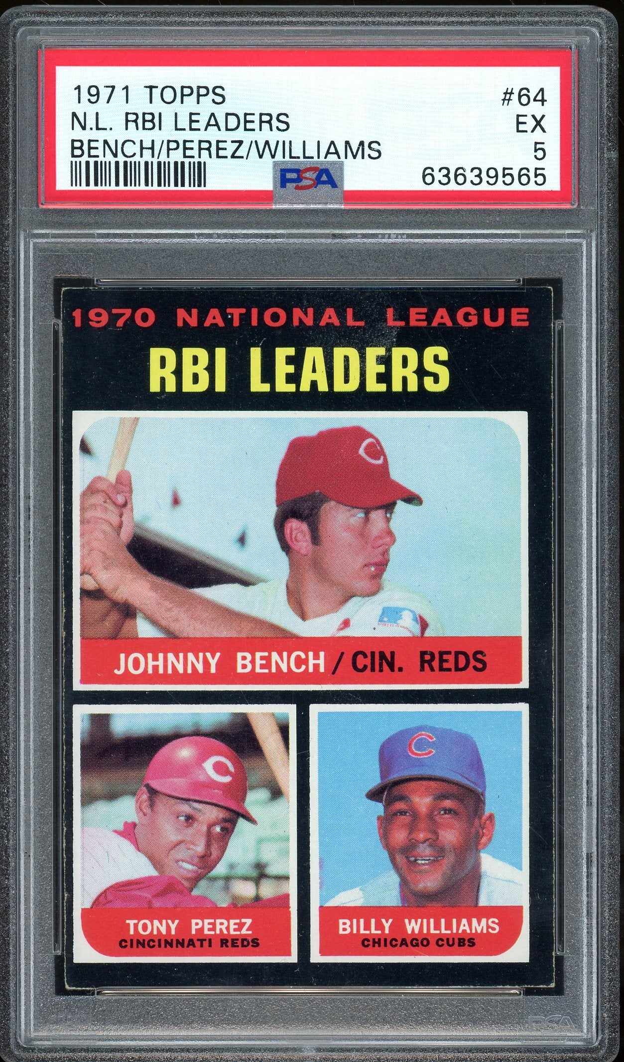 1971 Topps #64 RBI Leaders Johnny Bench, Perez, Williams - PSA 4
