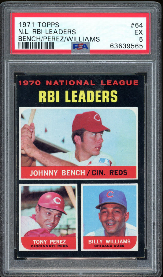 1971 Topps #64 RBI Leaders Johnny Bench, Perez, Williams - PSA 4