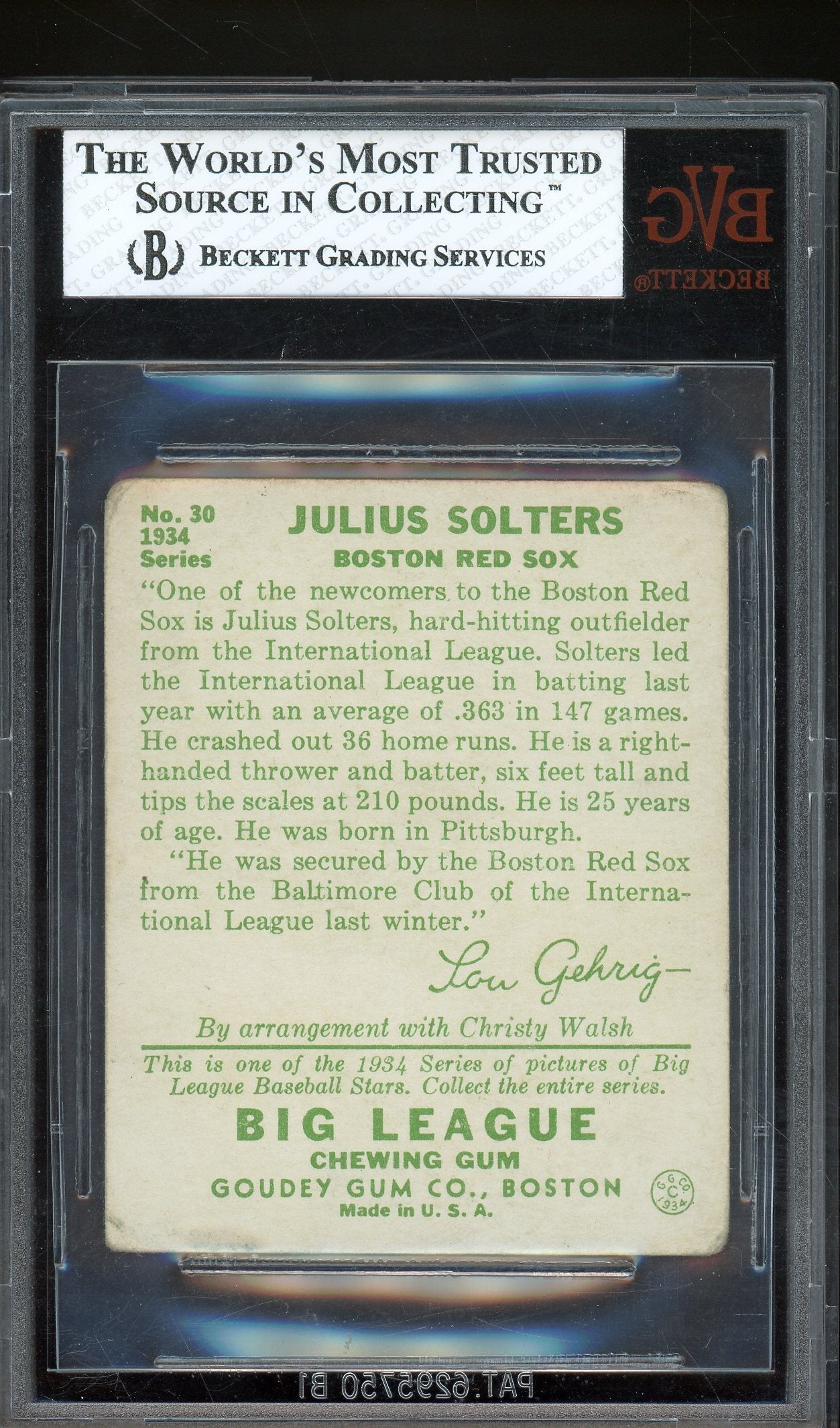 1934 Goudey #30 Julius Solters BVG 3