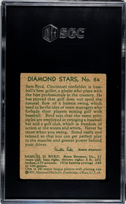 1934-36 Diamond Stars #84 Sam Byrd 1935, Green Back SGC 4