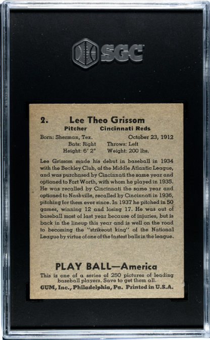 1939 Playball #2 Lee Grissom SGC 6