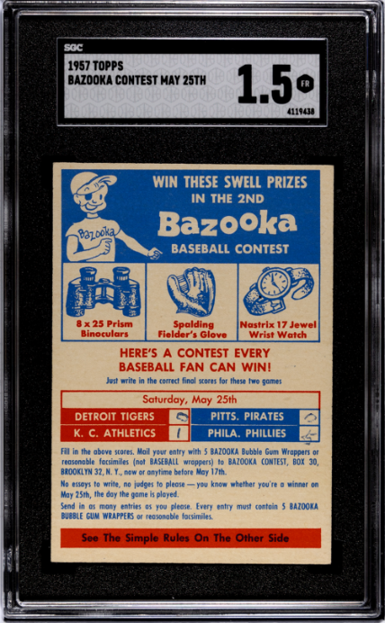 1957 Topps Bazooka Contest May 25th SGC 1.5