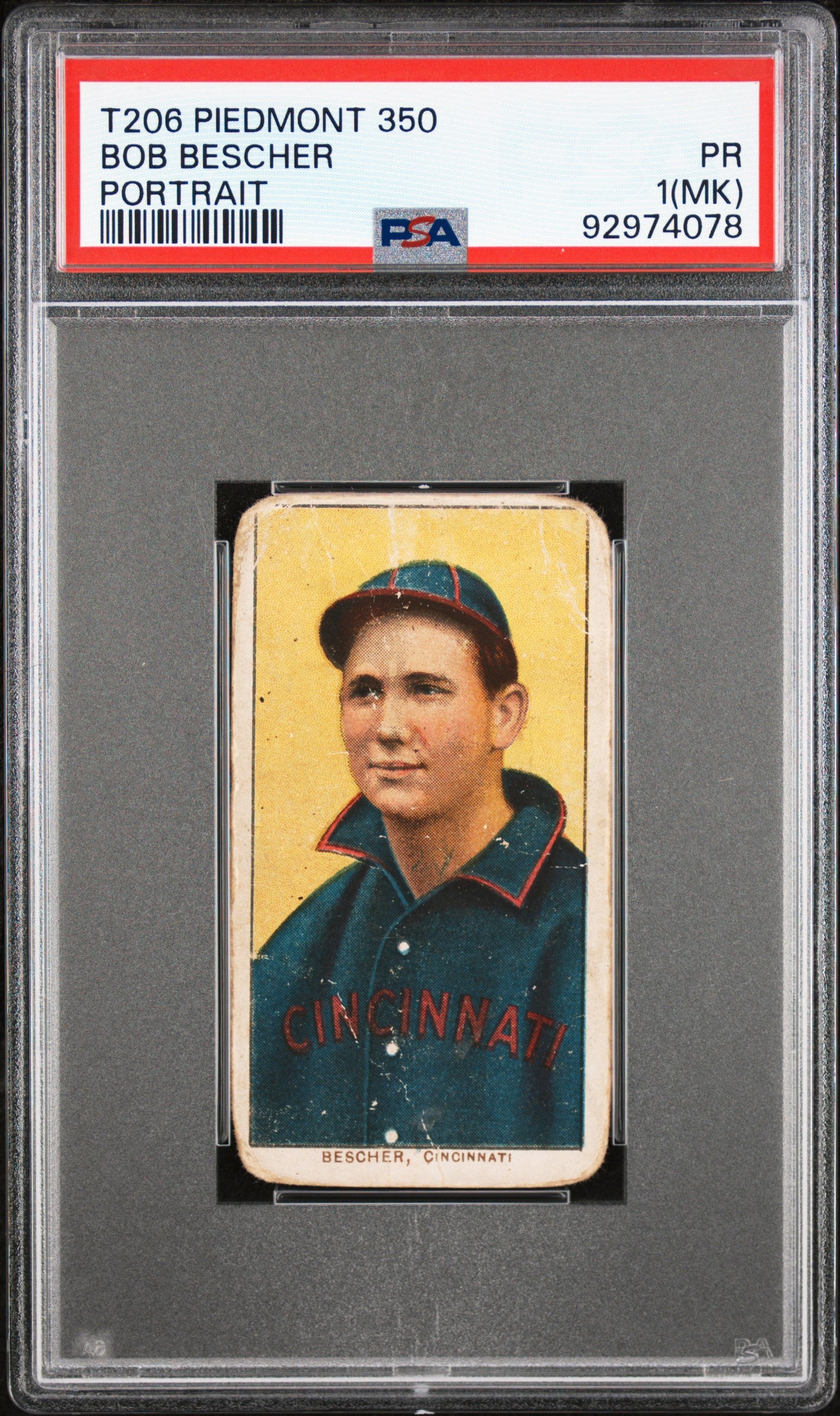 1909-11 T206 Piedmont 350 Bob Bescher Portrait PSA 1 (MK)