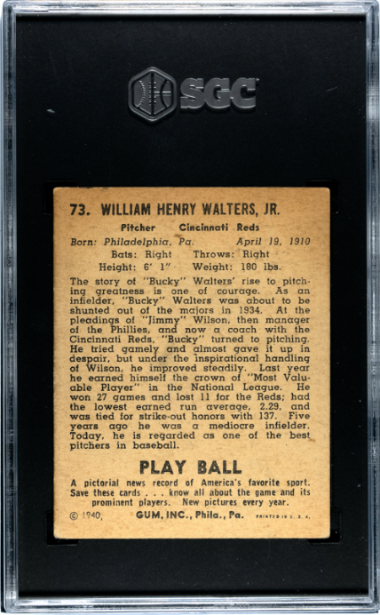 1940 Playball #73 Bucky Walters SGC 3.5