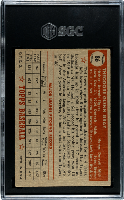 1952 Topps #86 Ted Gray SGC 5