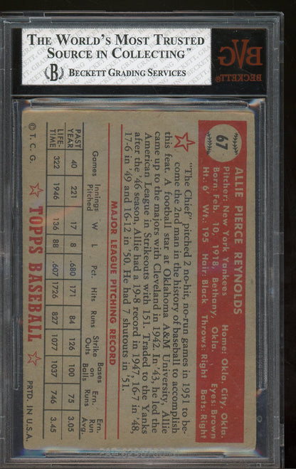 1952 Topps #67 Allie Reynolds BVG 3.5