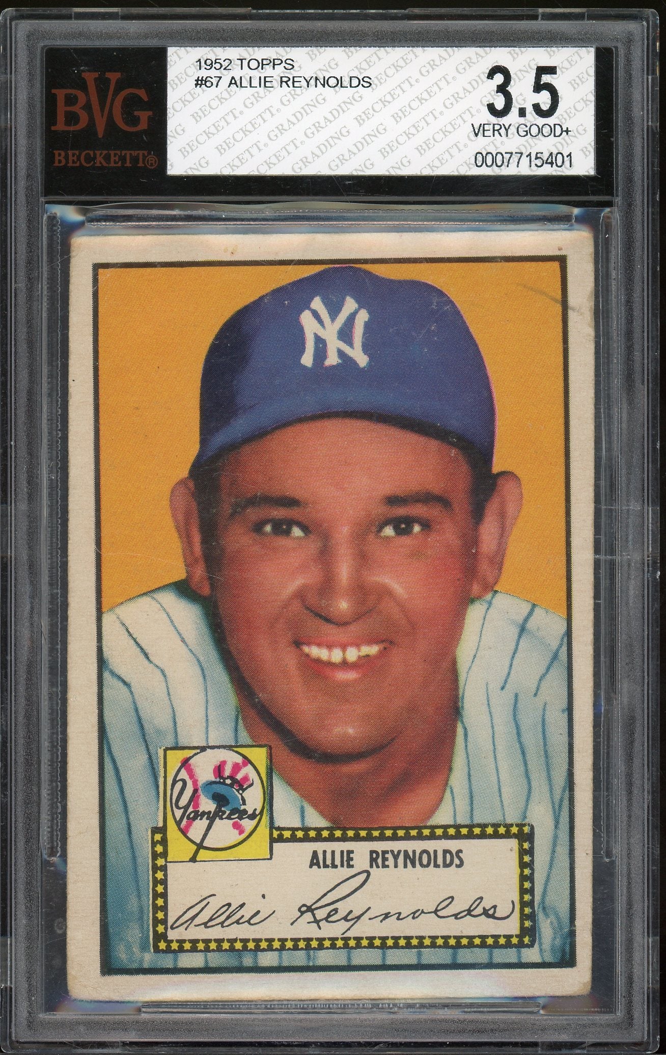 1952 Topps #67 Allie Reynolds BVG 3.5