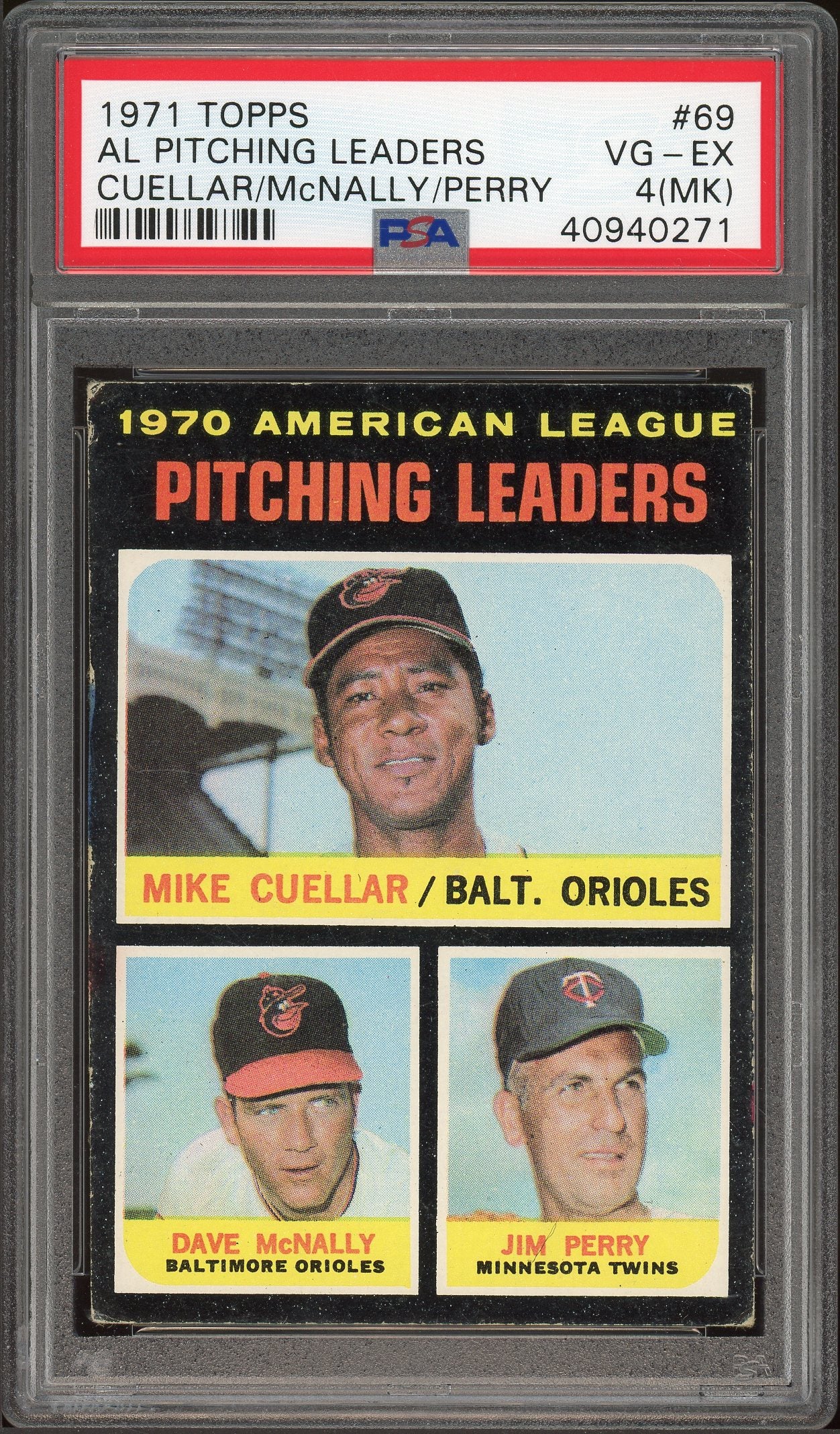 1971 Topps #69 Al Pitching Leaders Cuellar/Mcnally/Perry PSA 4