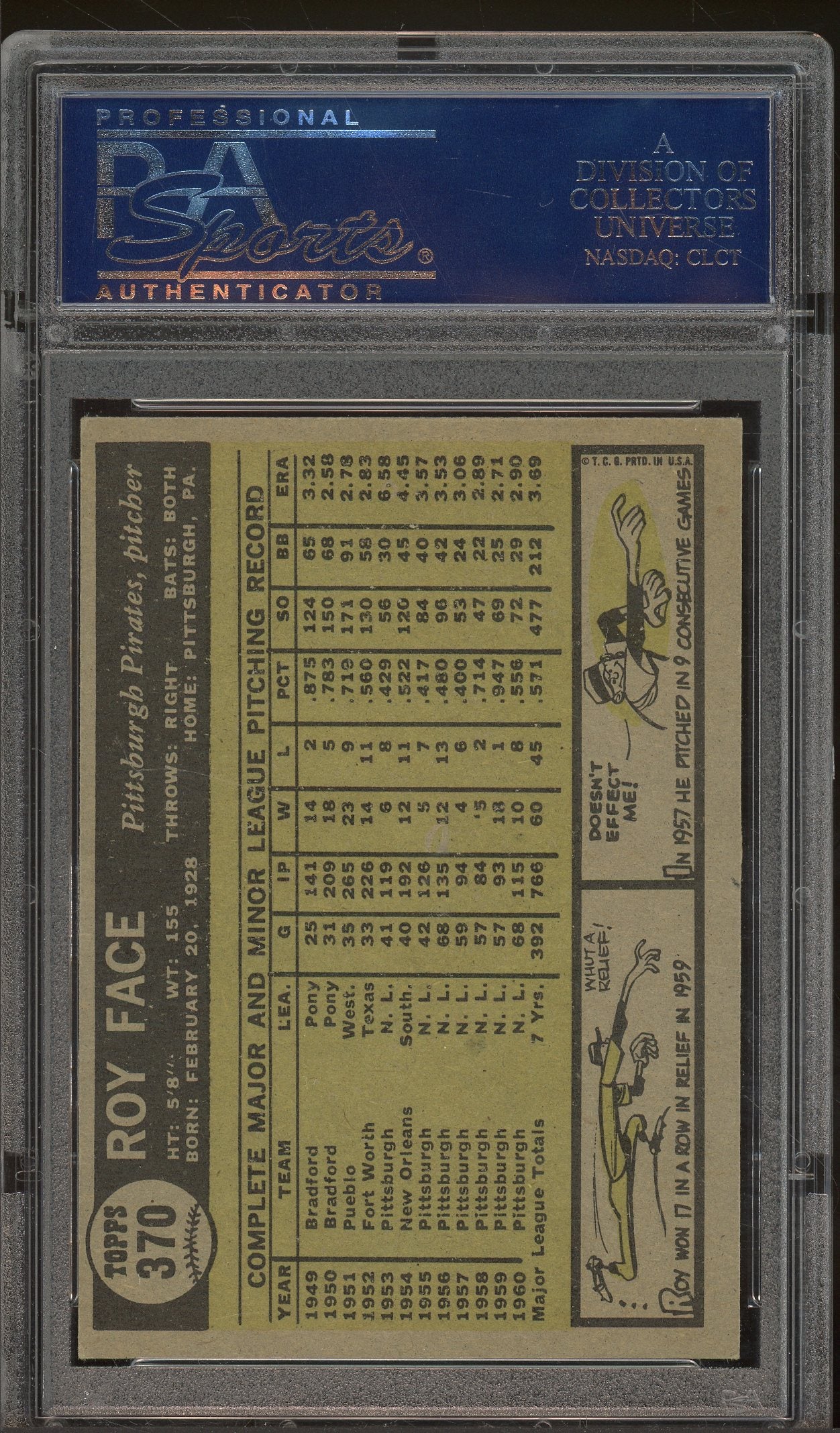 1961 Topps #370 Roy Face PSA 6