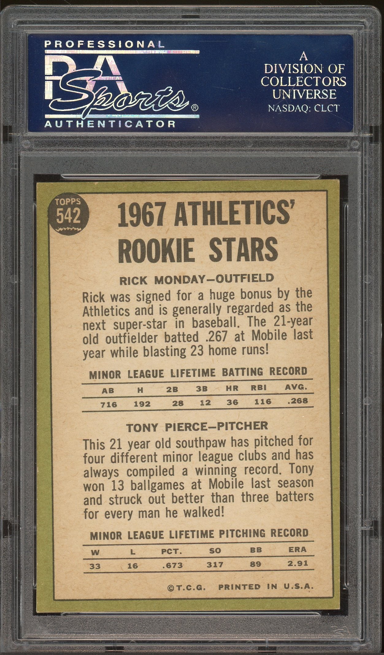 1967 Topps #542 Athletics 1967 Rookie Stars (Rick Monday / Tony Pierce)