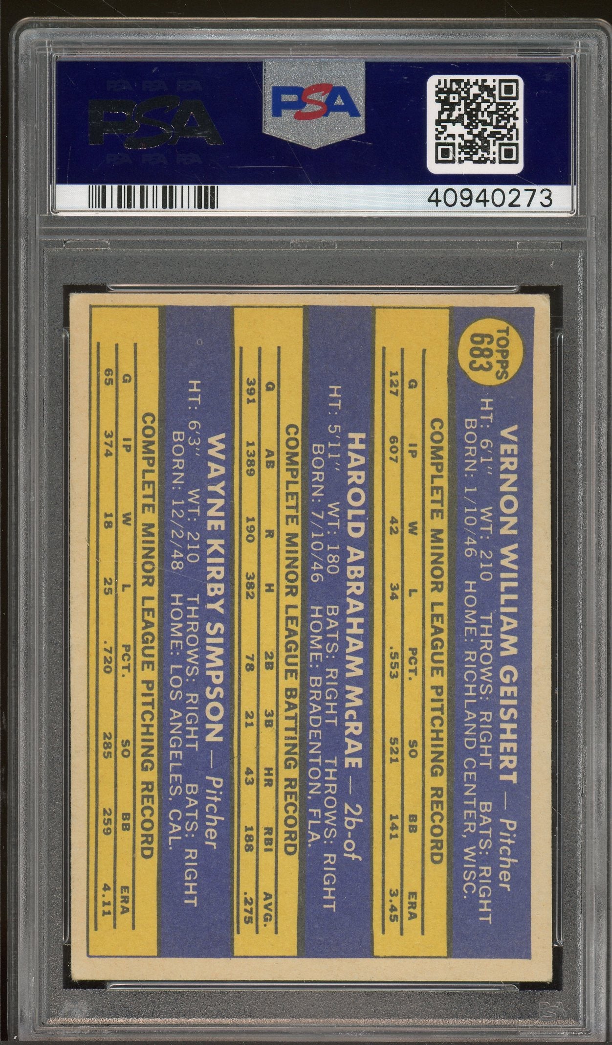 1970 Topps #683 Reds Rookies Geishert/Mcrae/Simpson PSA 5