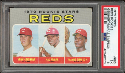 1970 Topps #683 Reds Rookies Geishert/Mcrae/Simpson PSA 5