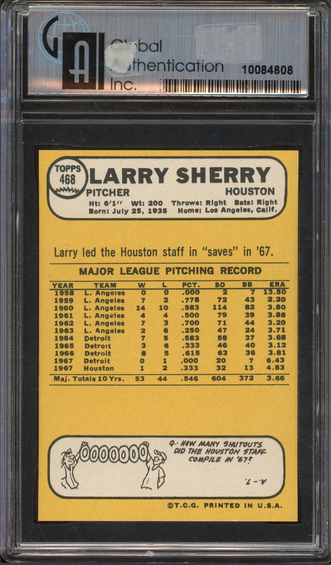 1968 Topps #468 Larry Sherry - GAI 8.5