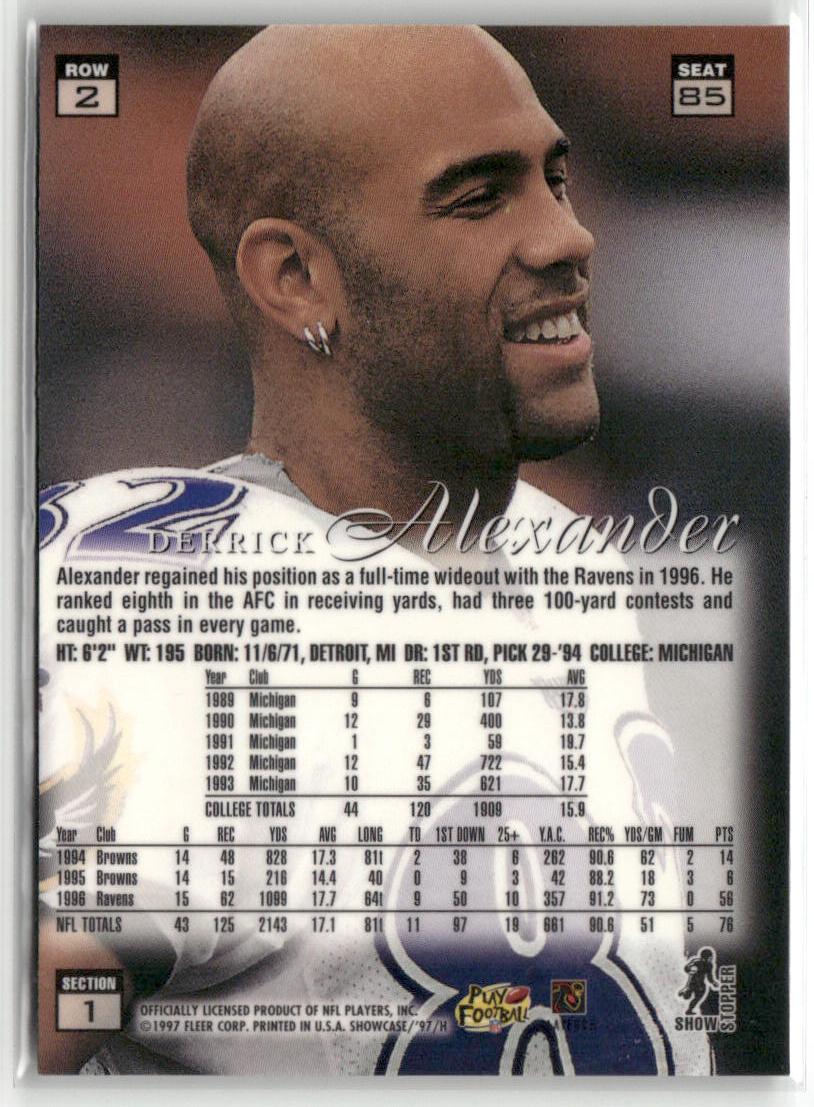 1997 Flair Showcase #85 Derrick Alexander Row 2 Autograph