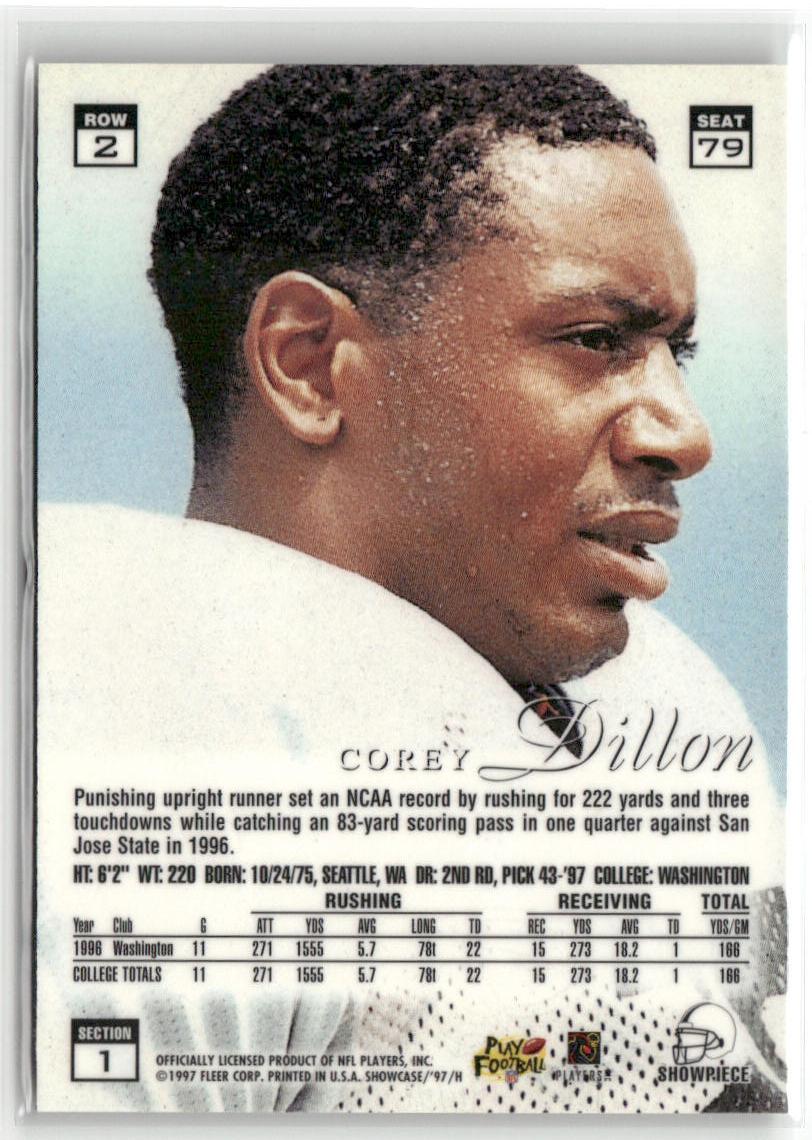 1997 Flair Showcase #79 Corey Dillon Row 2 Autograph