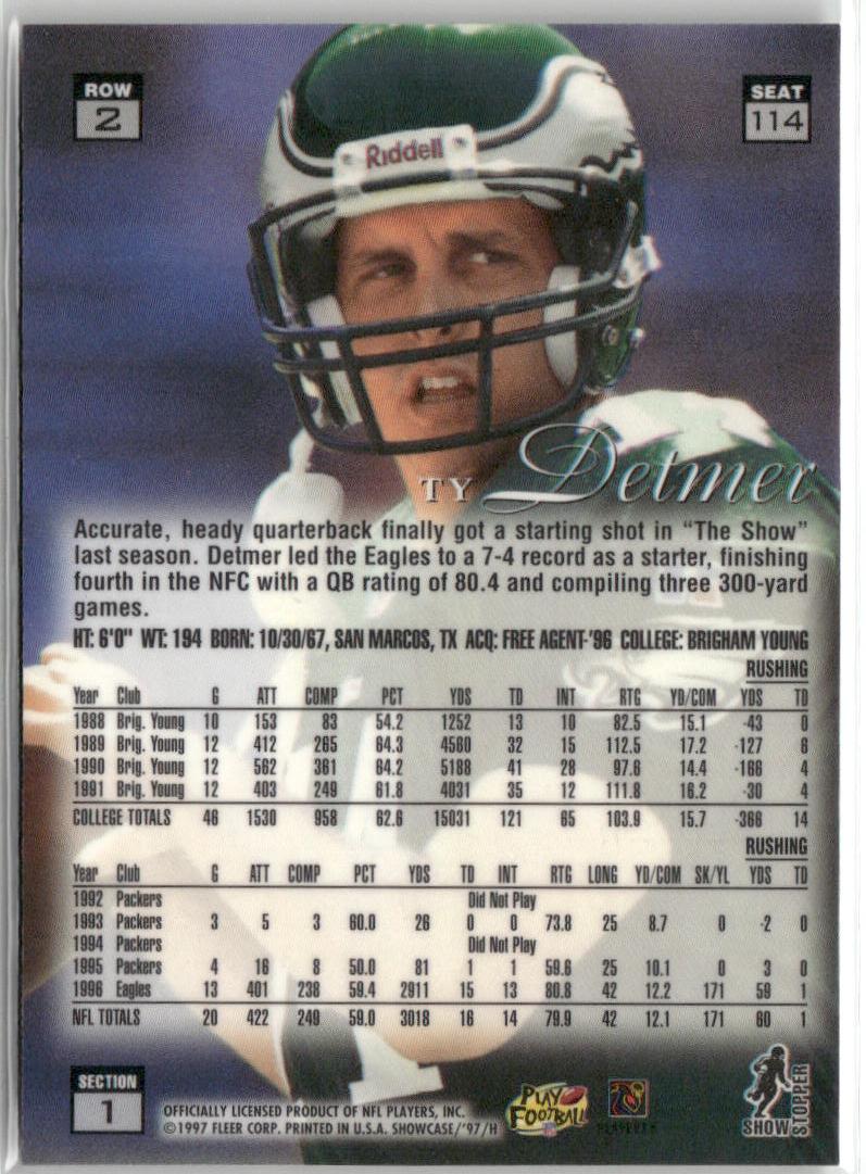 1997 Flair Showcase #114 Ty Detmer Row 2 Autograph