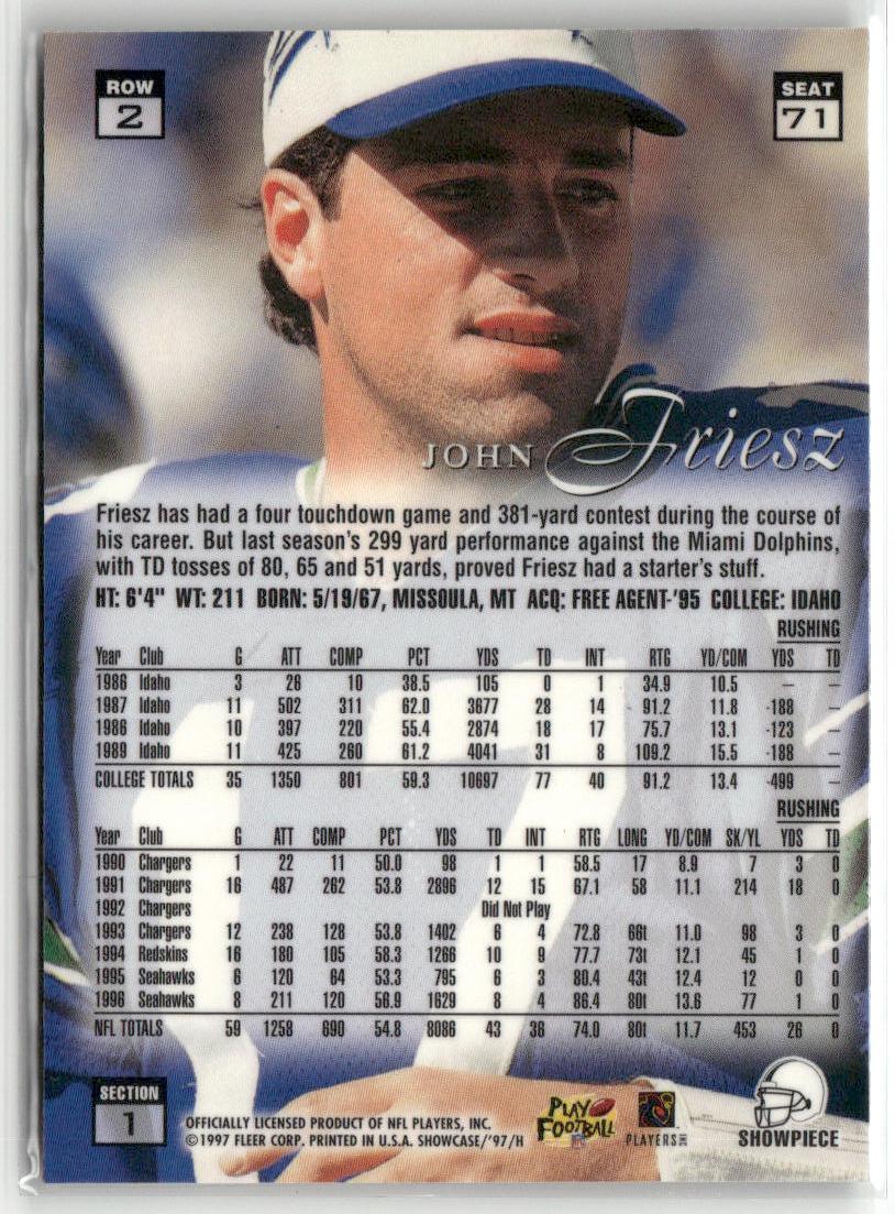 1997 Flair Showcase #71 John Friesz Row 2 Autograph