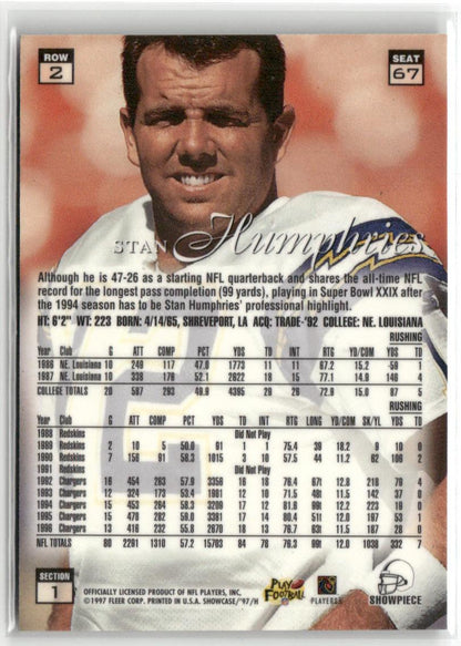 1997 Flair Showcase #67 Stan Humphries Row 2 Autograph