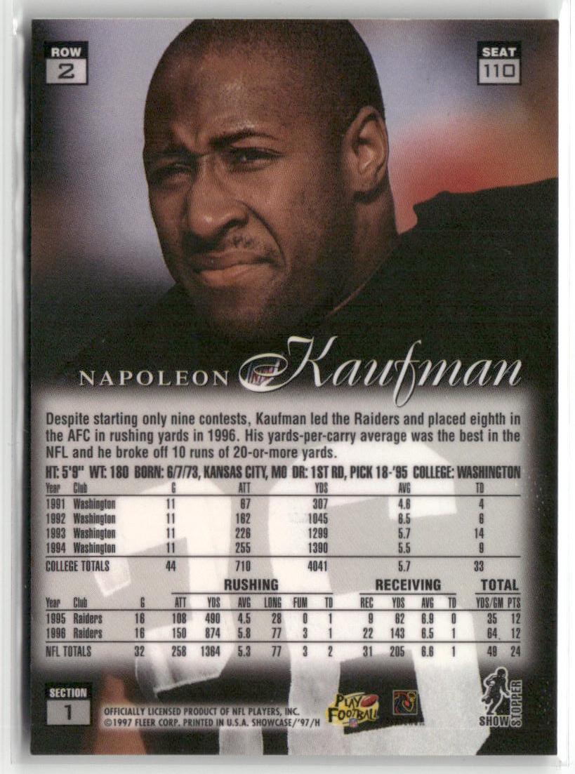 1997 Flair Showcase #110 Napoleon Kaufman Row 2 Autograph