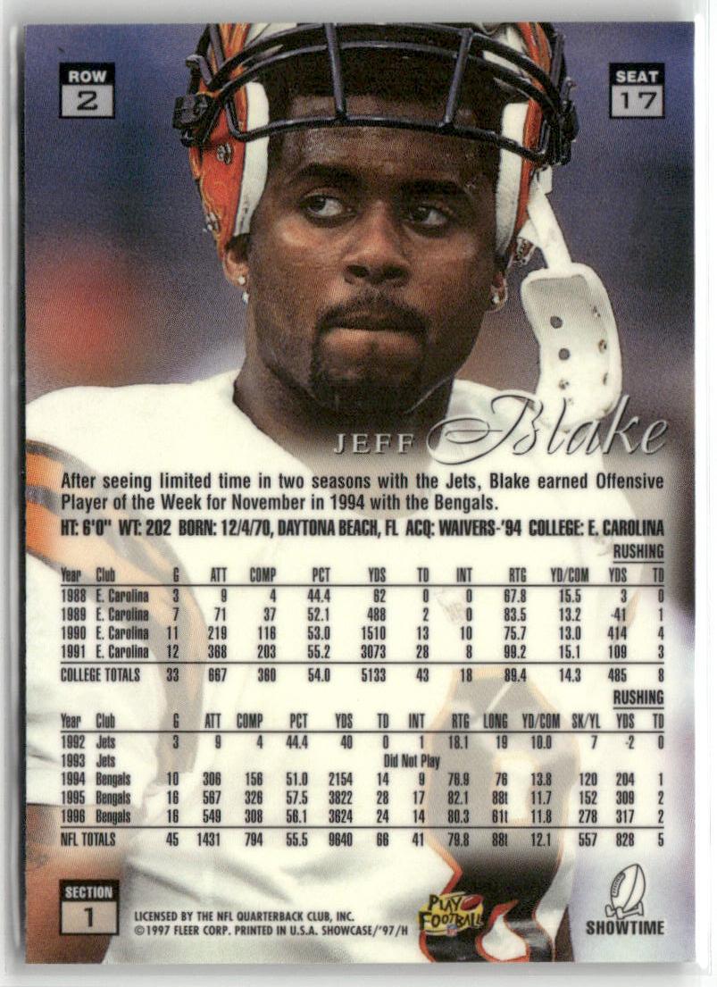 1997 Flair Showcase #17 Jeff Blake Row 2 Autograph