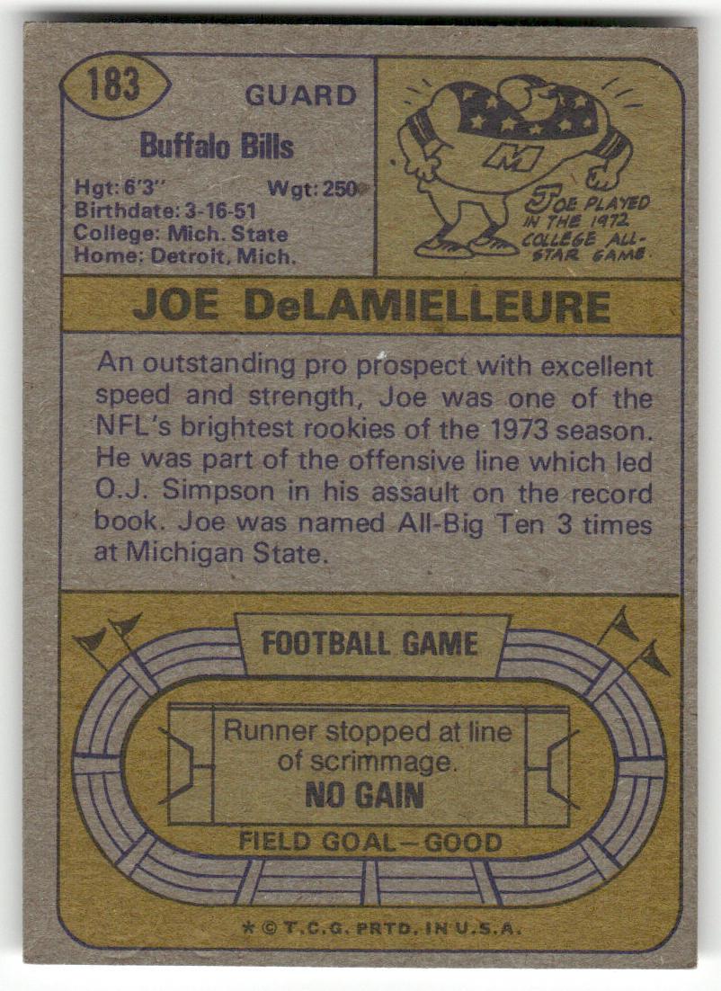 1974 Topps #183 Joe DeLamielleure Autograph