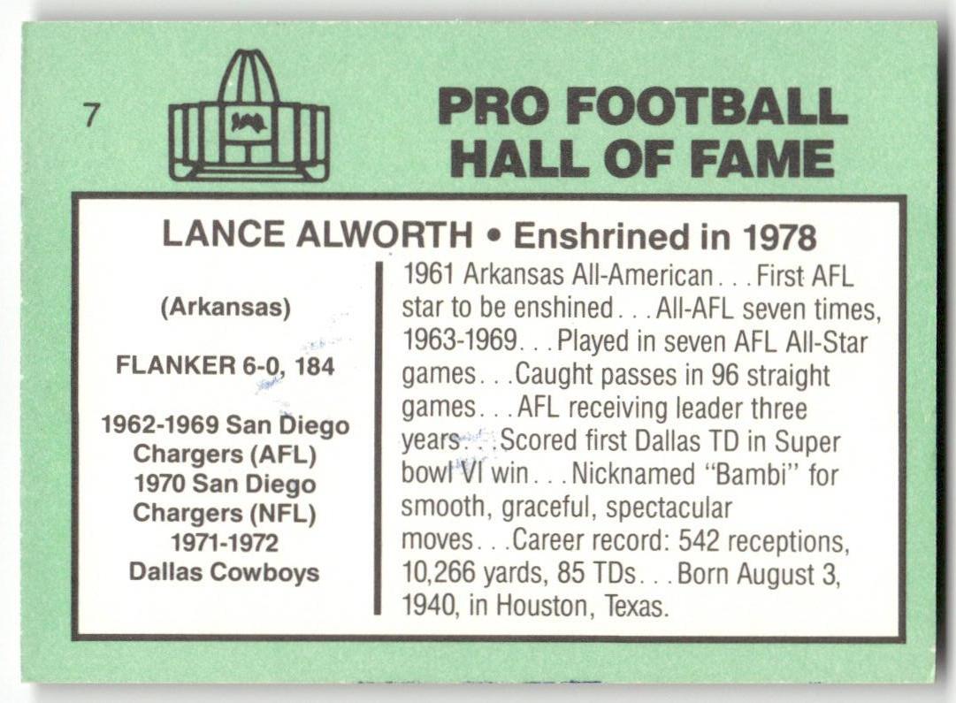 1985-88 Football Immortals #7 Lance Alworth Autograph