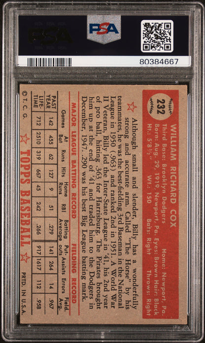 1952 Topps #232 Billy Cox PSA 3.5