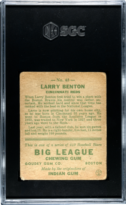 1933 Goudey #45 Larry Benton SGC 1