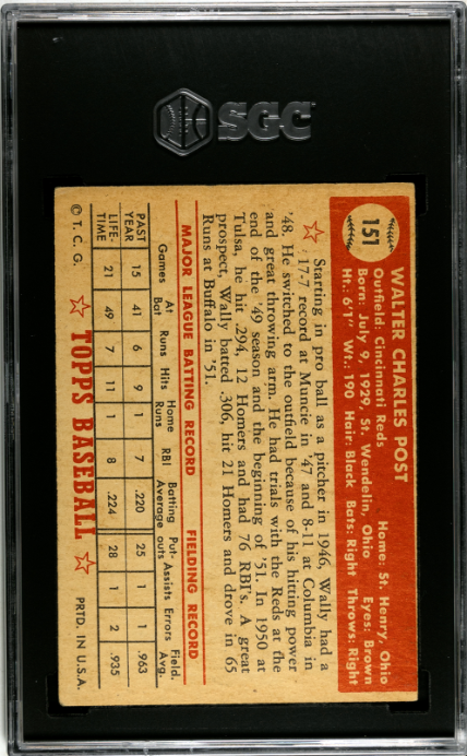 1952 Topps #151 Wally Post SGC 3.5