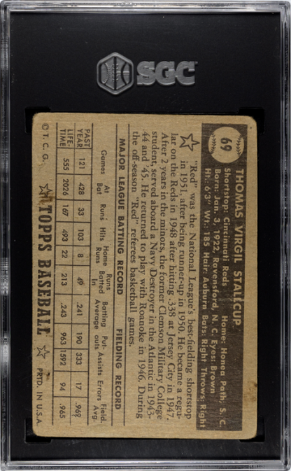 1952 Topps #69 Virgil Stallcup Black Back SGC 1.5