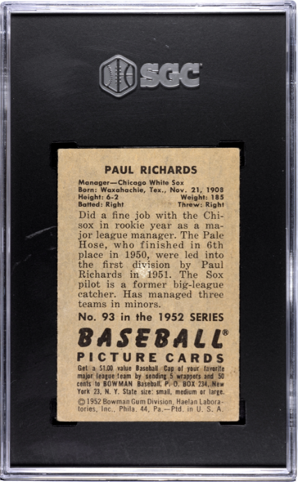 1952 Bowman #93 Paul Richards SGC 4