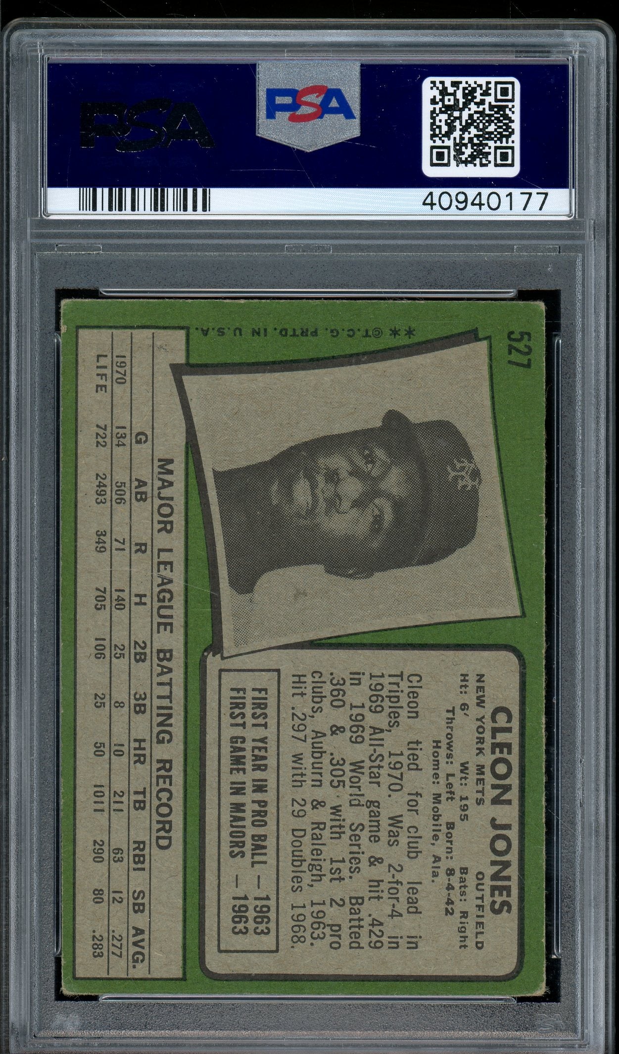 1971 Topps #527 Cleon Jones PSA 4