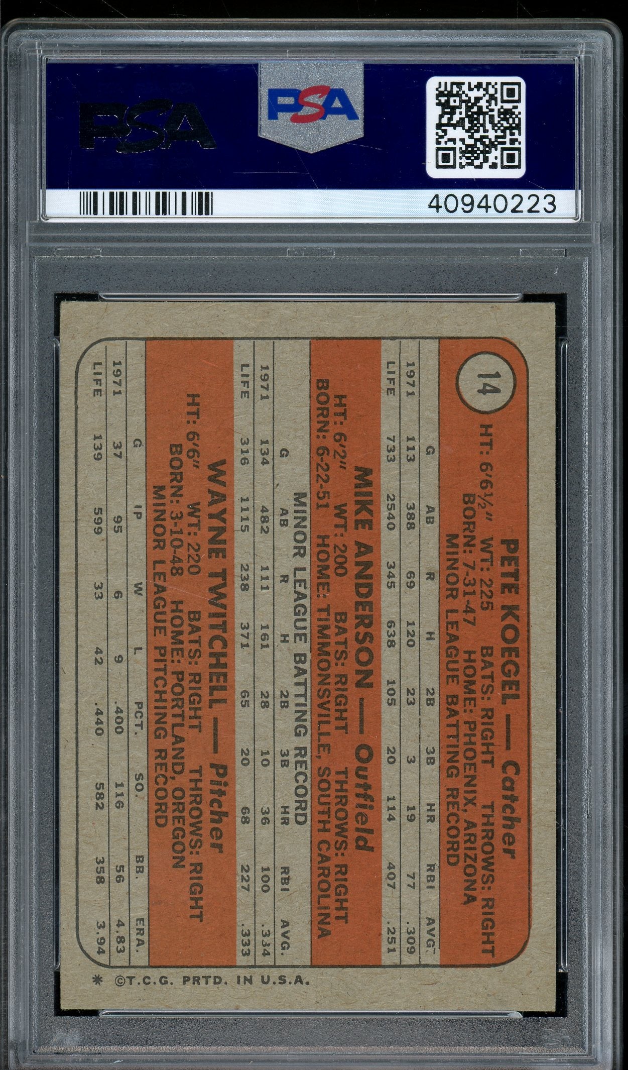 1972 Topps #14 Phillies Rookies Kgl/Andrsn/Twtchll PSA 6