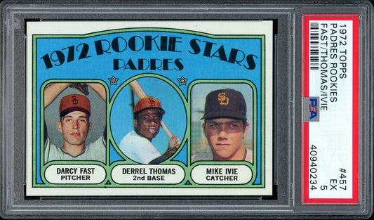 1972 Topps #457 Rookie Stars Darcy Fast/Derrel Thomas/Mike Ivie - PSA 5