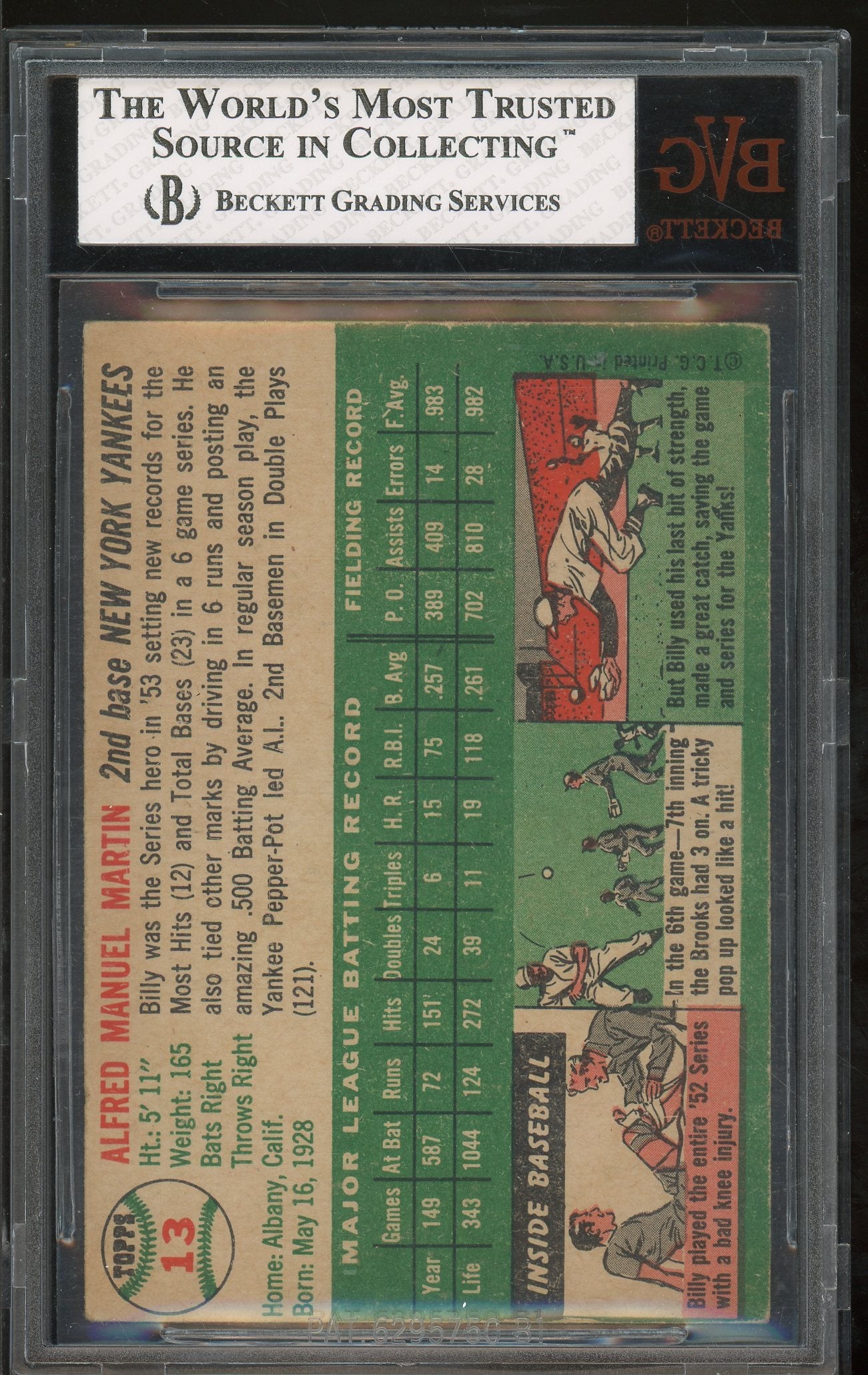 1954 Topps #13 Billy Martin BGS 2.5