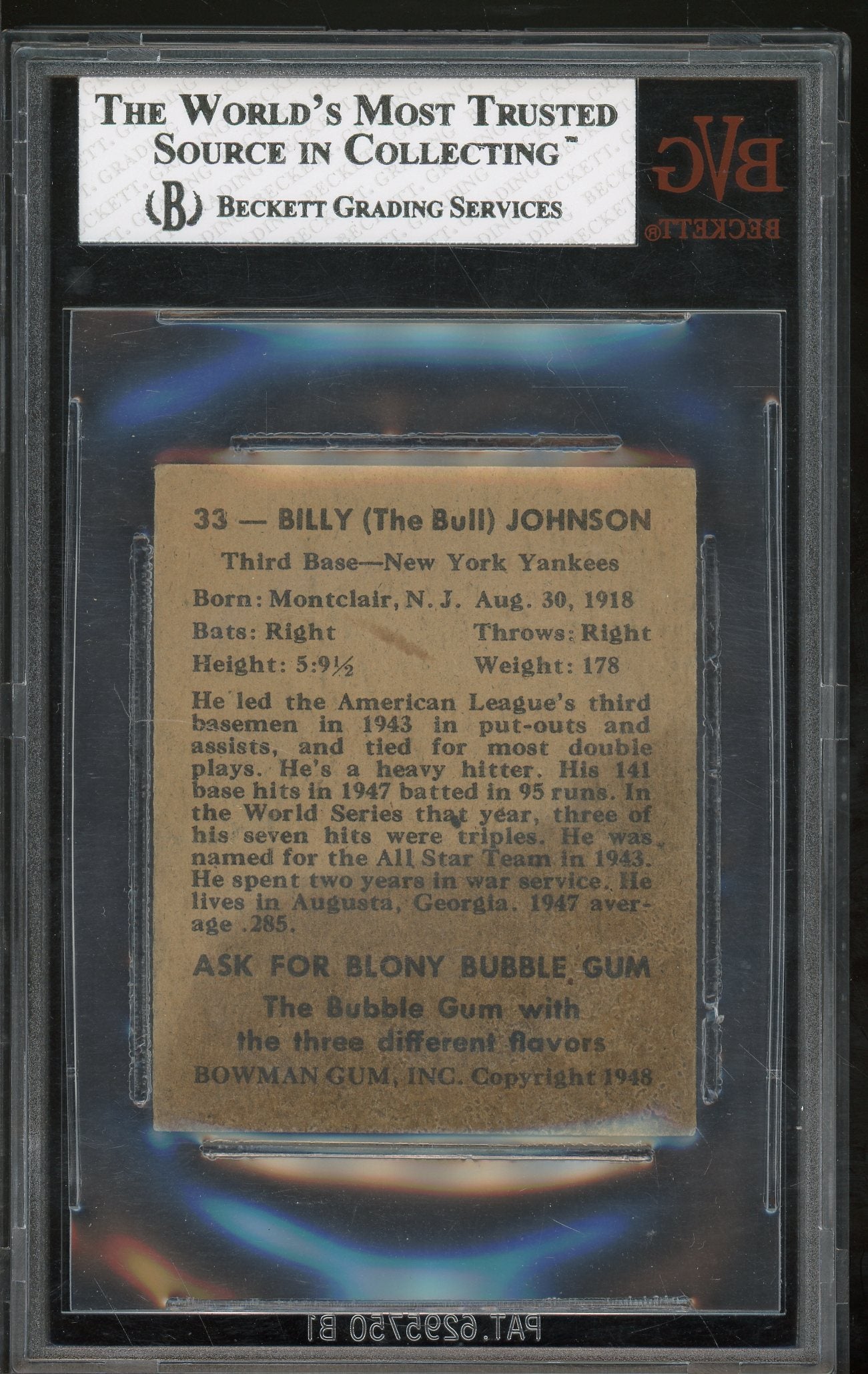 1948 Bowman #33 Billy "The Bull" Johnson BVG 3