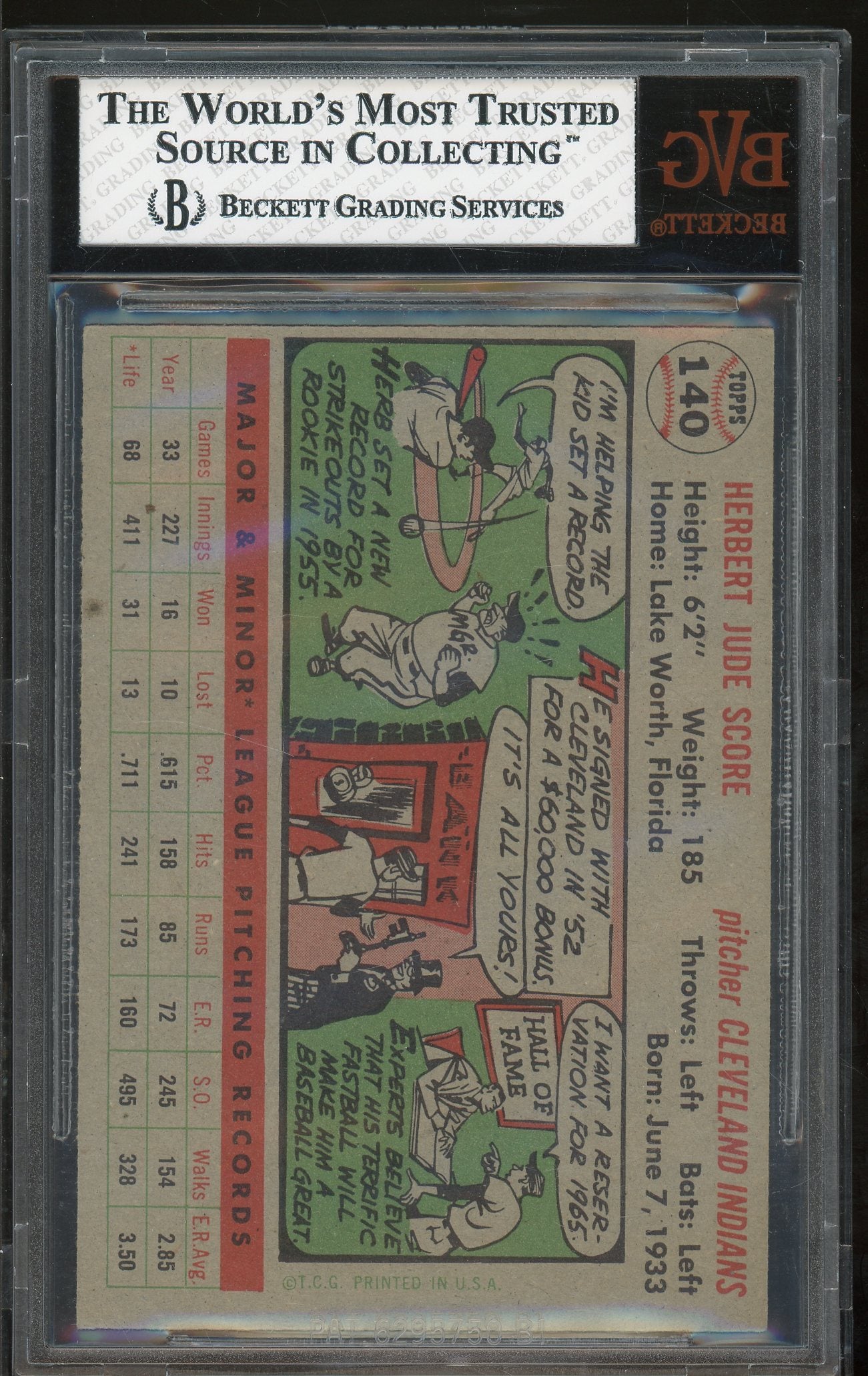 1956 Topps #140 Herb Score Gray Back - BVG 7