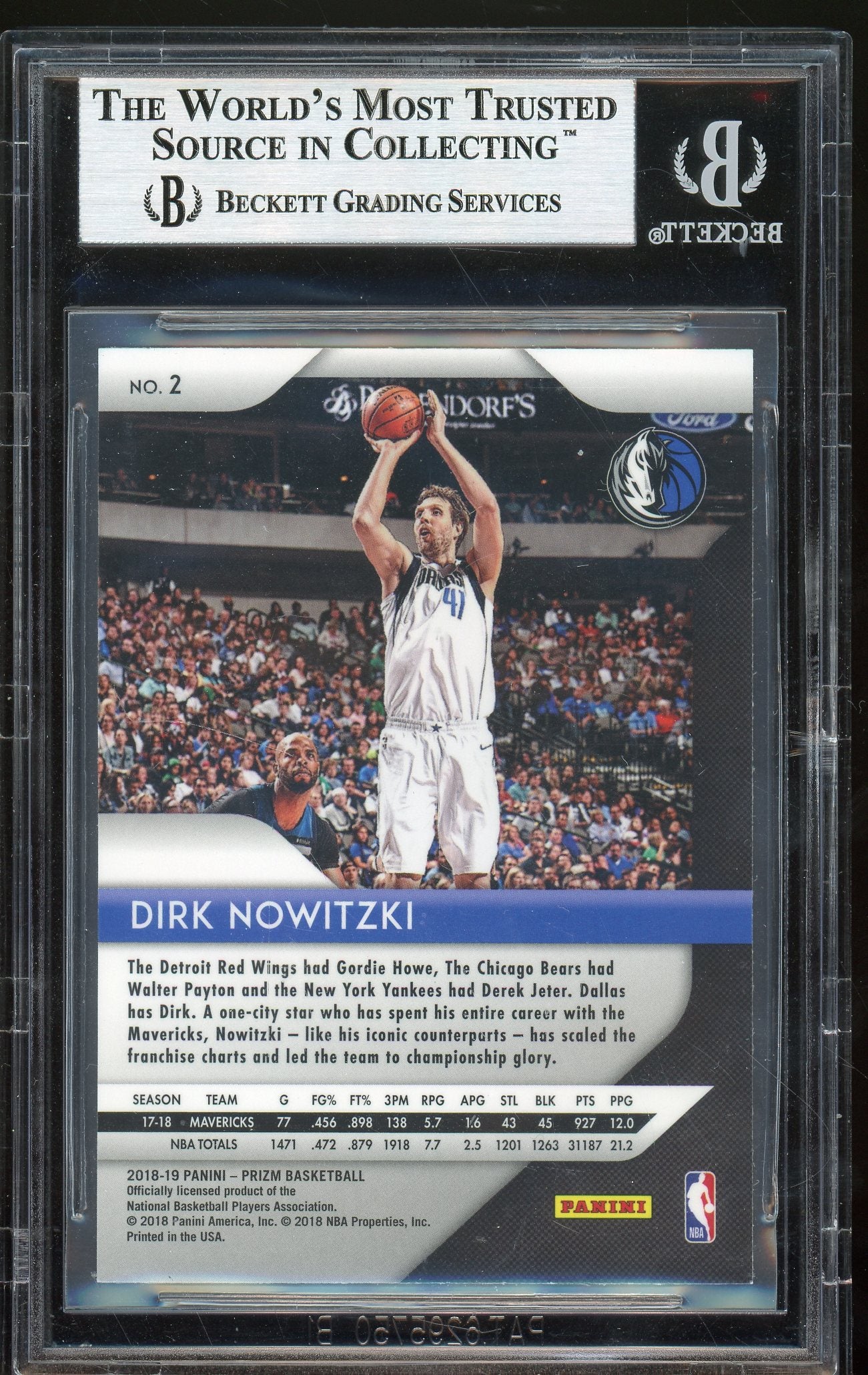 2018-19 Panini Prizm #2 Dirk Nowitzki Auto BGS Authentic