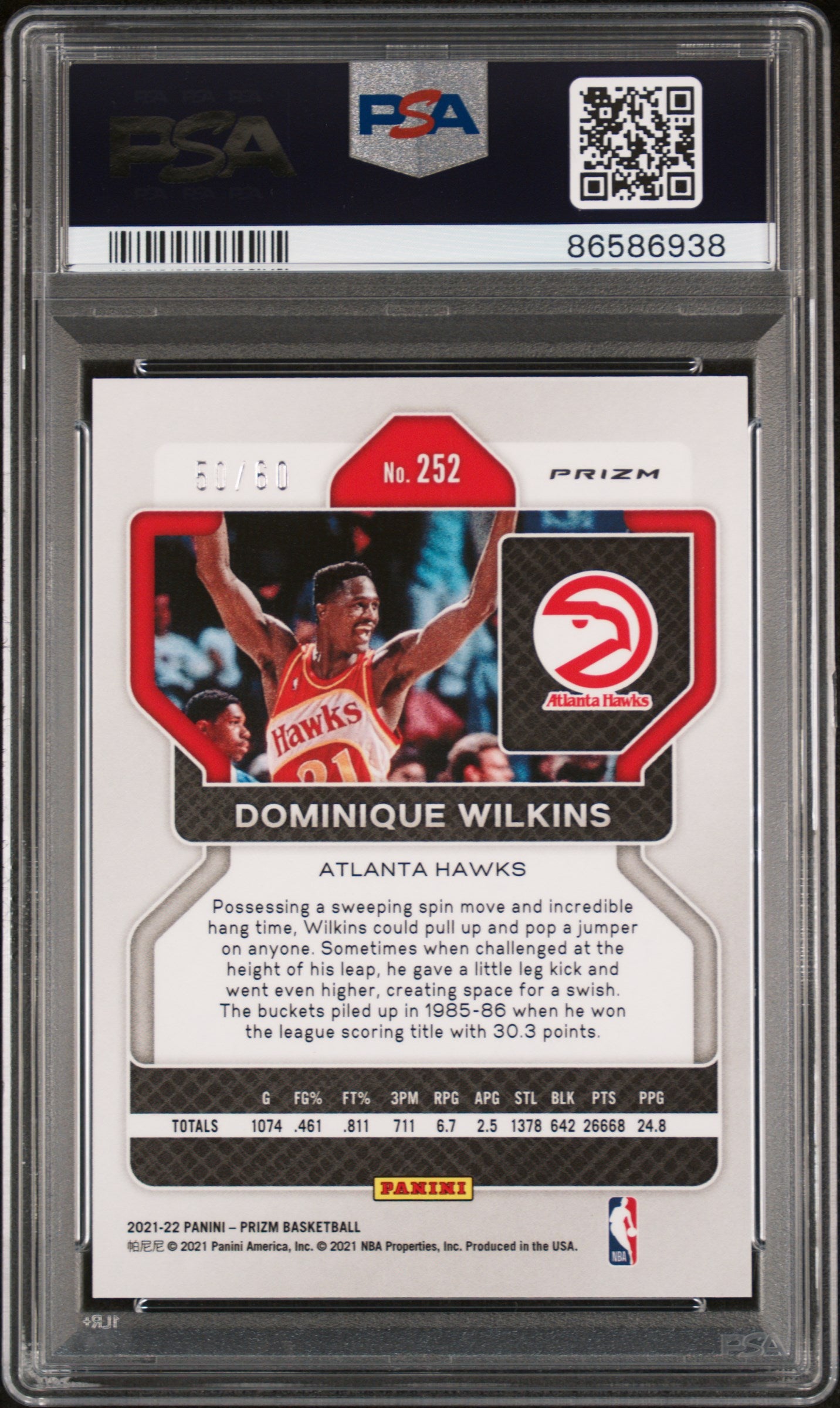 2021 Panini Prizm #252 Dominique Wilkins Orange Wave Auto /60 PSA/DNA