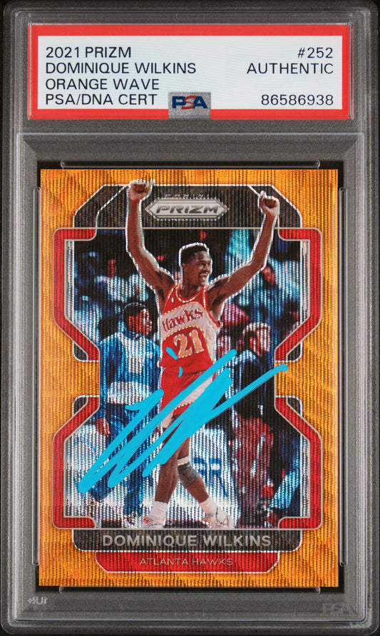 2021 Panini Prizm #252 Dominique Wilkins Orange Wave Auto /60 PSA/DNA