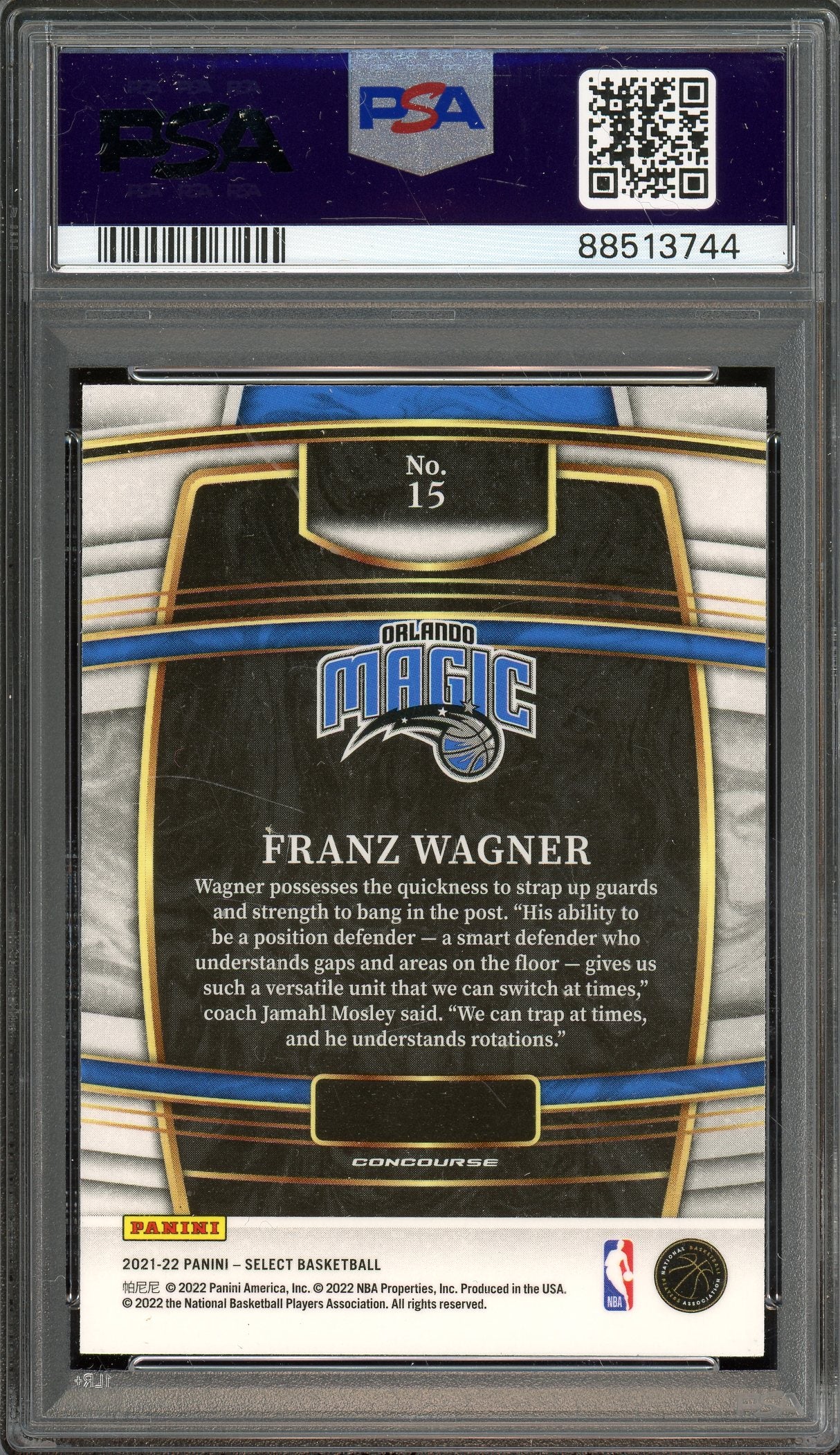 2021-22 Panini Select #15 Franz Wagner Blue Prizm Auto PSA Authentic