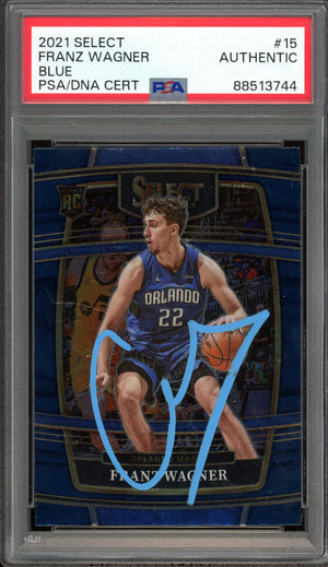 2021-22 Panini Select #15 Franz Wagner Blue Prizm Rookie Card Auto PSA Authentic